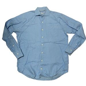 Men's Peter Millar White Label  Blue Checkered Sport Shirt 100% Cotton Medium M